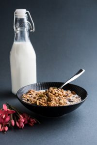 Homemade granola with milk