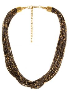 9723 Black beaded multistranded necklace - has gold beaded details - Secured with adjustable lobster clasp INR 499