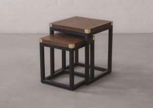 EDWARD LEATHER TOP NESTING SIDE TABLE_Chestnut_Front Three Fourth View