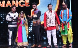 Muskan Sharma with her dad and the super judges on Super Dancer Chapter 2